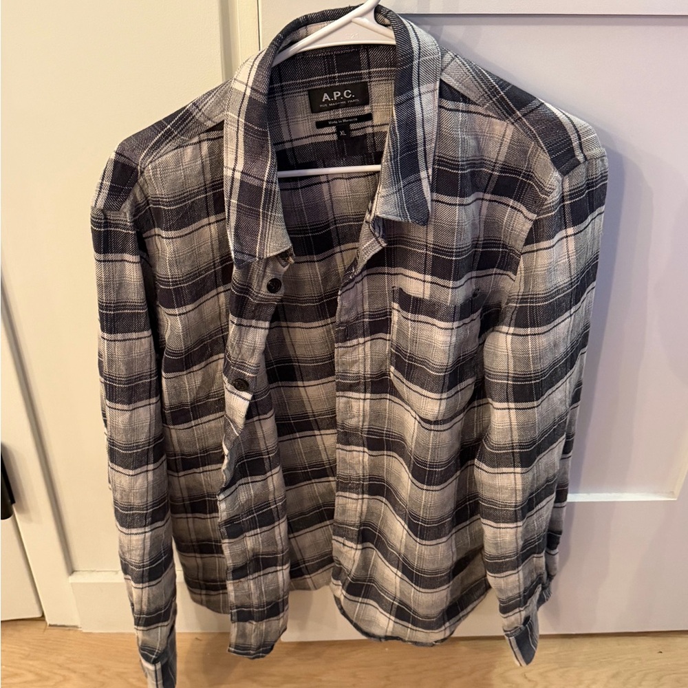 A.P.C. Black and Gray Plaid Shirt